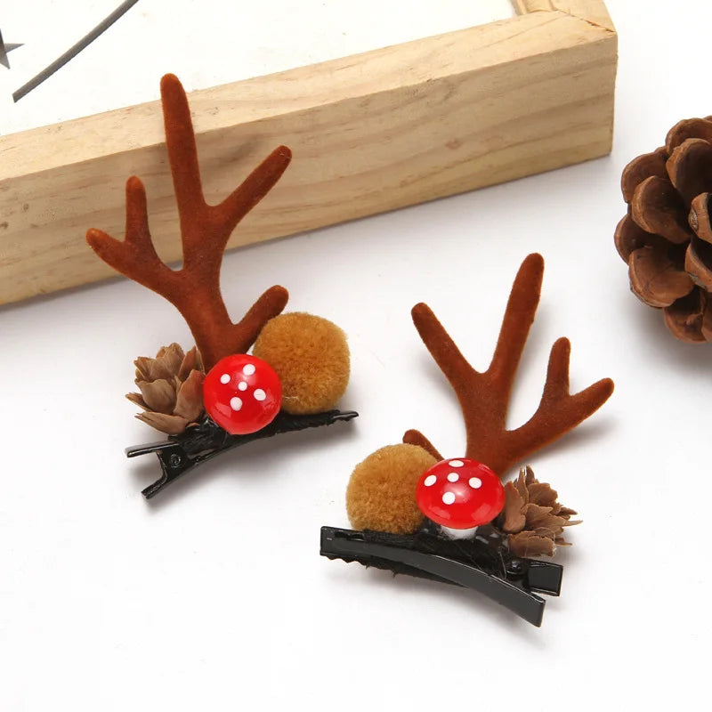 2pcs/Set Kawaii Christmas Elk Ear Hair Clip Women Girl Santa Snowman Hairpin Xmas Party Barrettes For Kids Cosplay Headwear