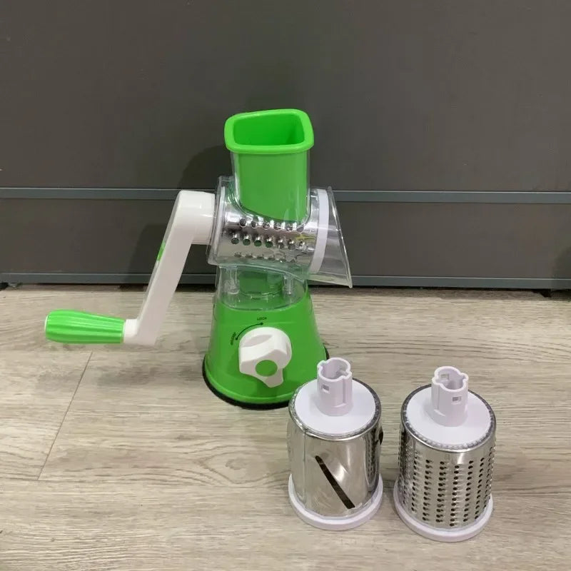Vegetable Cutter & Slicer Manual Kitchen Cheese Chopper Machine with 3 Sharp Drums Multifunctional Garlic Potato Shredder