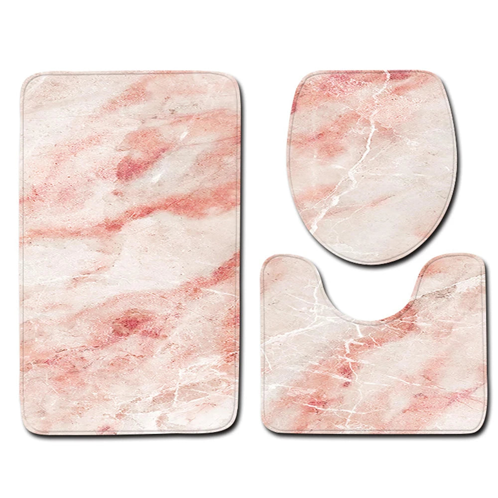3pcs Marble Pattern Bath Mats Anti Slip Bathroom Mat Set Washable Toilet Seat Lid Cover Pedestal Rug Set Home Decor