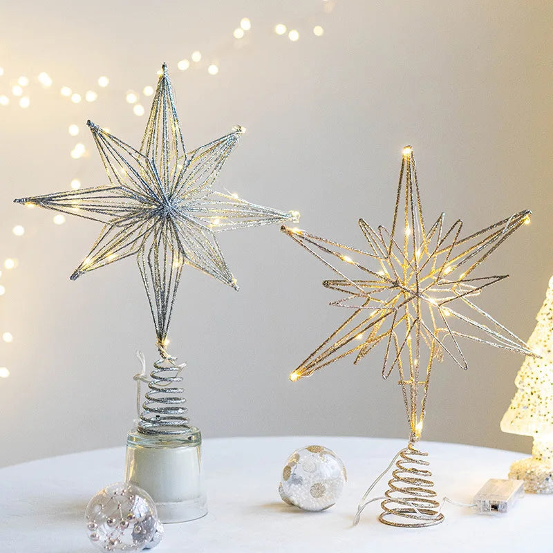 Christmas Tree Toppers Star With LED String Lights Ornaments For Christmas Home Party Decoration Festival Party New Year
