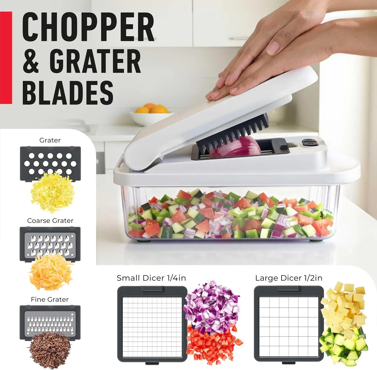 Original Pro Vegetable Chopper Mandoline Slicer with 8 Blades and Container, 10-in-1 Kitchen Gadget for Easy Meal Prep