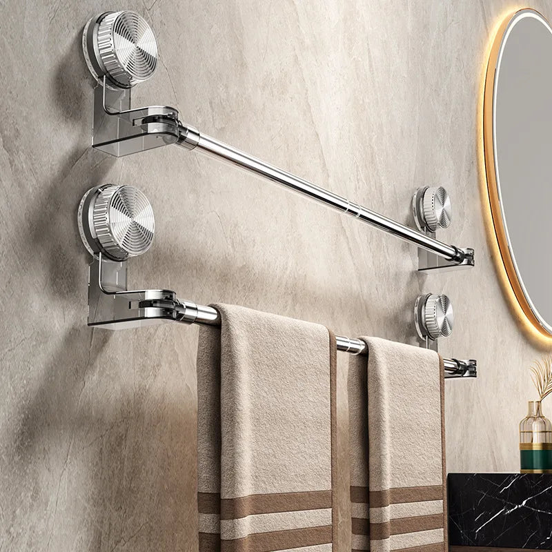 Suction Cup Retractable Towel Bar – Rotatable Corner Towel & Shoe Shelf Punch-Free Bathroom Storage Rack