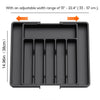 Organizador de cajones de cocina expandible: caja retráctil ajustable para guardar cubiertos con divisores para utensilios y organización del hogar.