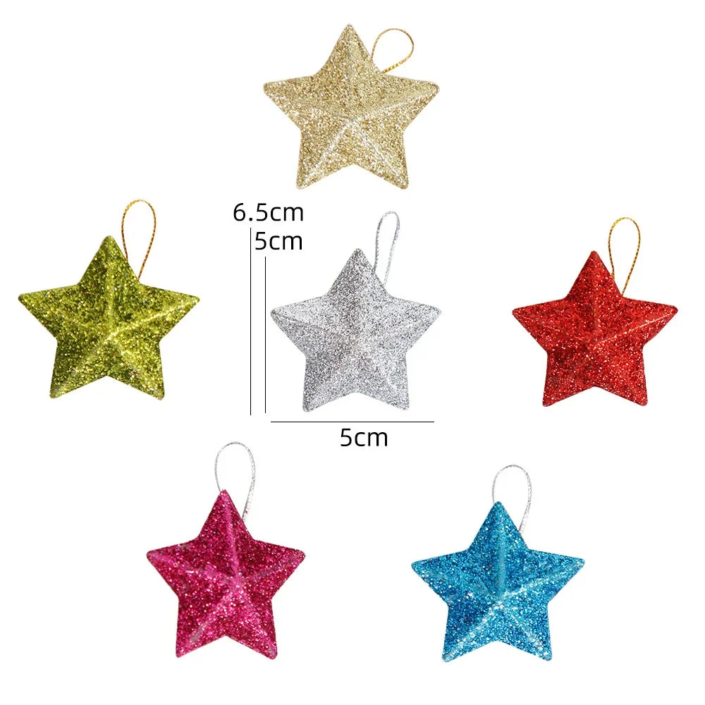 6Pcs Glitter Gold Silver Star Christmas Ornaments Star Embellishments Pendants for Xmas Tree Hanging Christmas Party Decorations