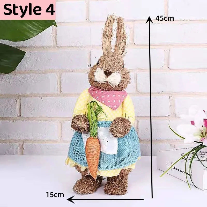 Easter Bunny Simulation Straw Bunny for Easter Cute Standing Rabbits Creative Home Spring Garden Decoration Crafts Gift for Kids