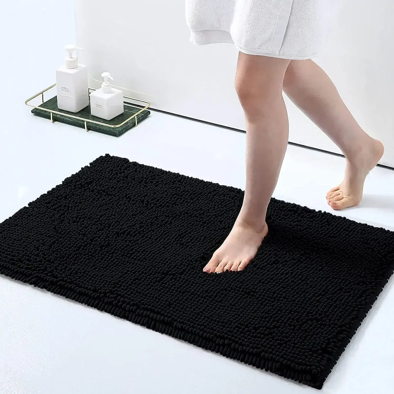 Chenille Soft Plush Bath Mat Super Absorbent Washable Non slip Bathroom comfortable Carpet for Shower Toilet Doormat Floor Rugs