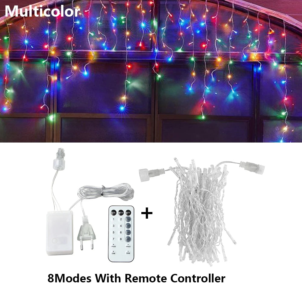 3.5M-40M LED Icicle Curtain String Fairy Lights Garland Outdoor Christmas Lights New Year Birthday Wedding Street Holiday Decor