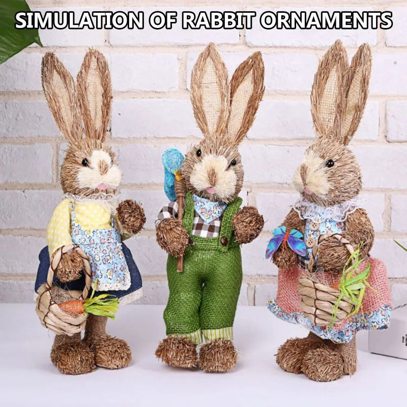 Easter Bunny Simulation Straw Bunny for Easter Cute Standing Rabbits Creative Home Spring Garden Decoration Crafts Gift for Kids