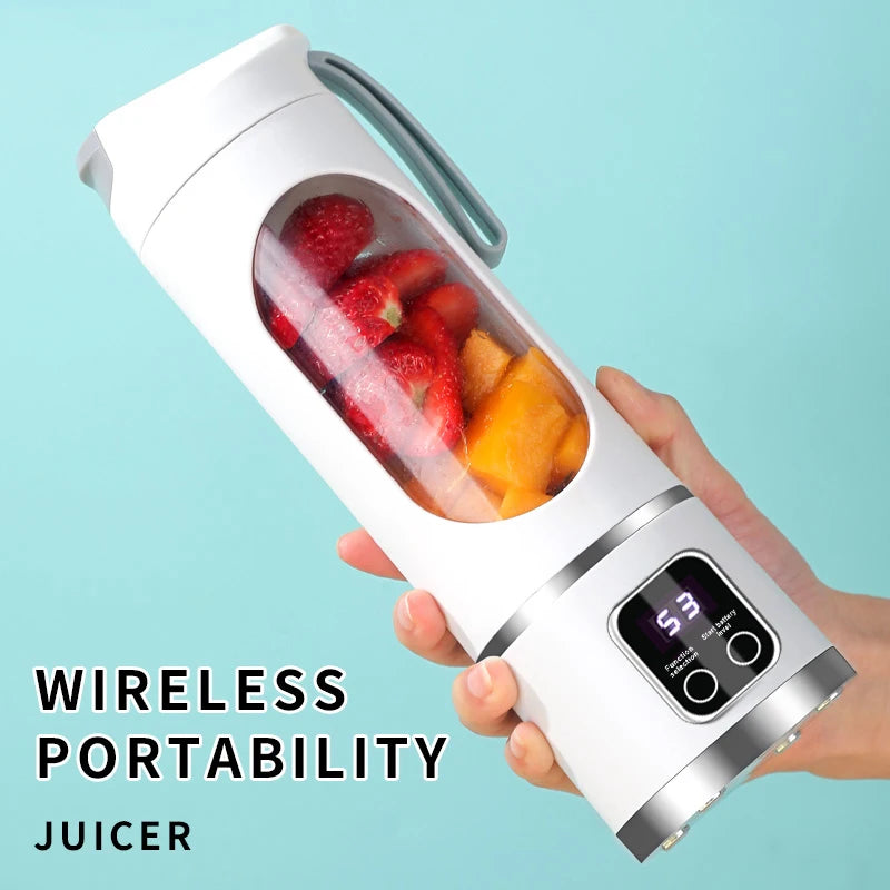 10 Blades Portable Fruit Juicer 450ml Capacity 3 Gears USB Rechargeable Blender Ice Crusher, can make smoothies/ice