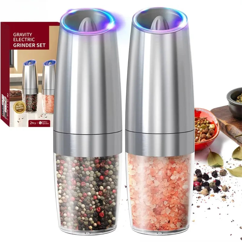 Electric Gravity Salt & Pepper Grinder with Adjustable Coarseness