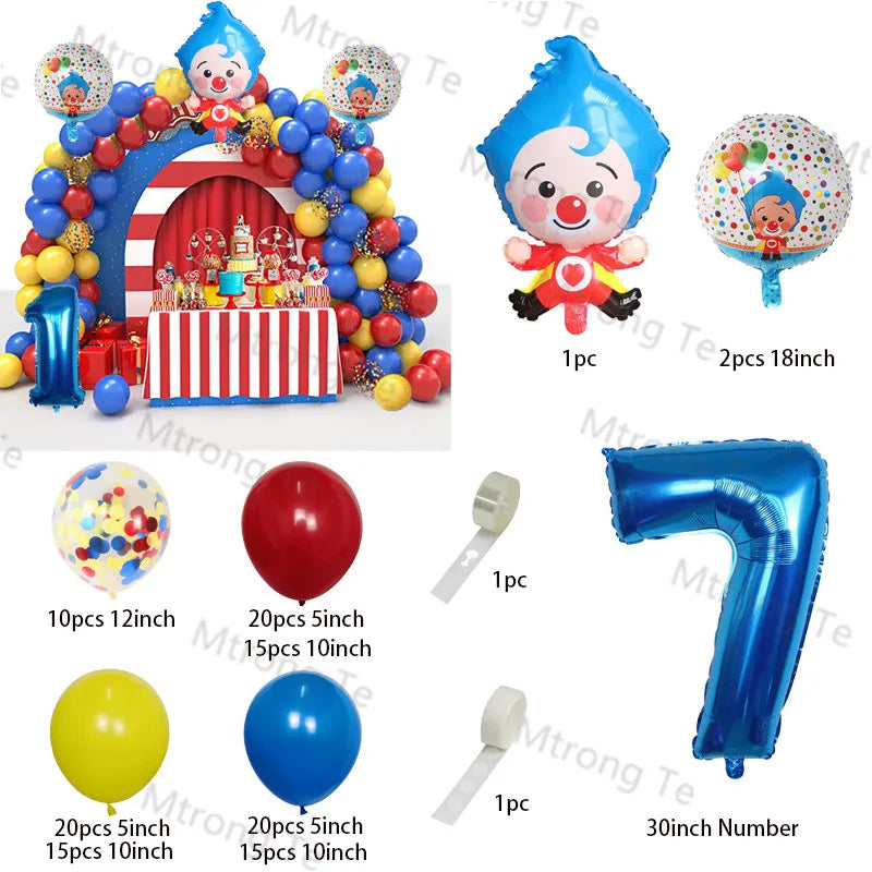 1set Plim Clown Foil Number Balloons Blue Latex Air Globos Children Baby Shower Birthday Party Decorations Kids Inflatable Toys
