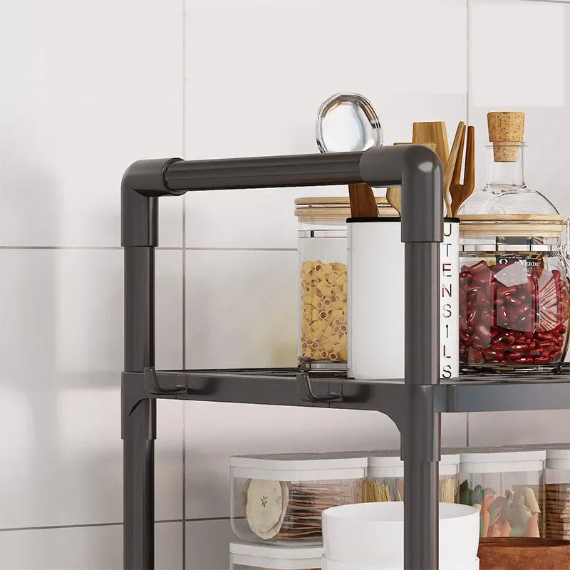 Multi-Layer Kitchen Storage Rack Condiment Organizer Shelf Microwave Shelf Simple Countertop Tidying Shelves Kitchen Accessories