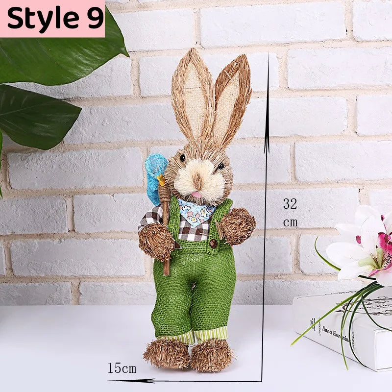 Easter Bunny Simulation Straw Bunny for Easter Cute Standing Rabbits Creative Home Spring Garden Decoration Crafts Gift for Kids
