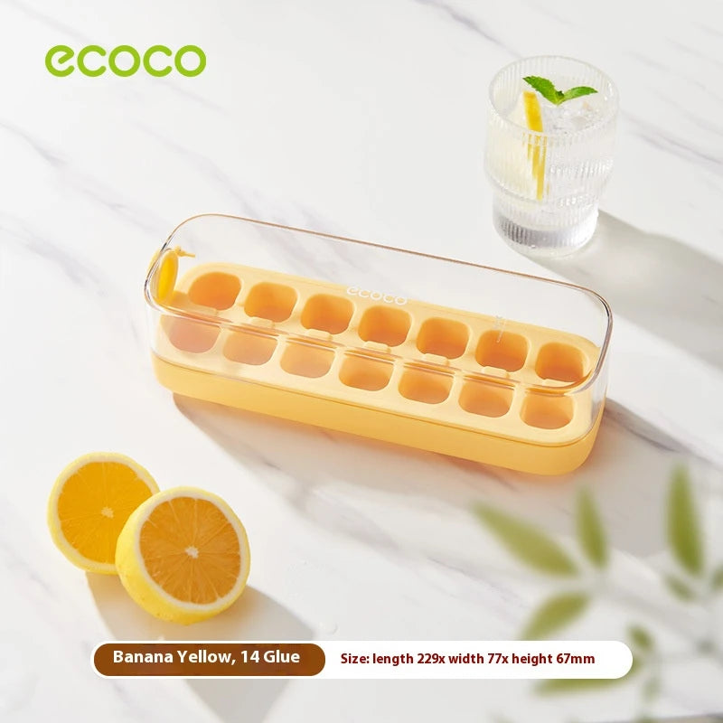 Ice Cube Tray with Lid & Bin – Quick-Fill Easy Press No-Touch Release Freezer Mold (7/14/21 Pcs)