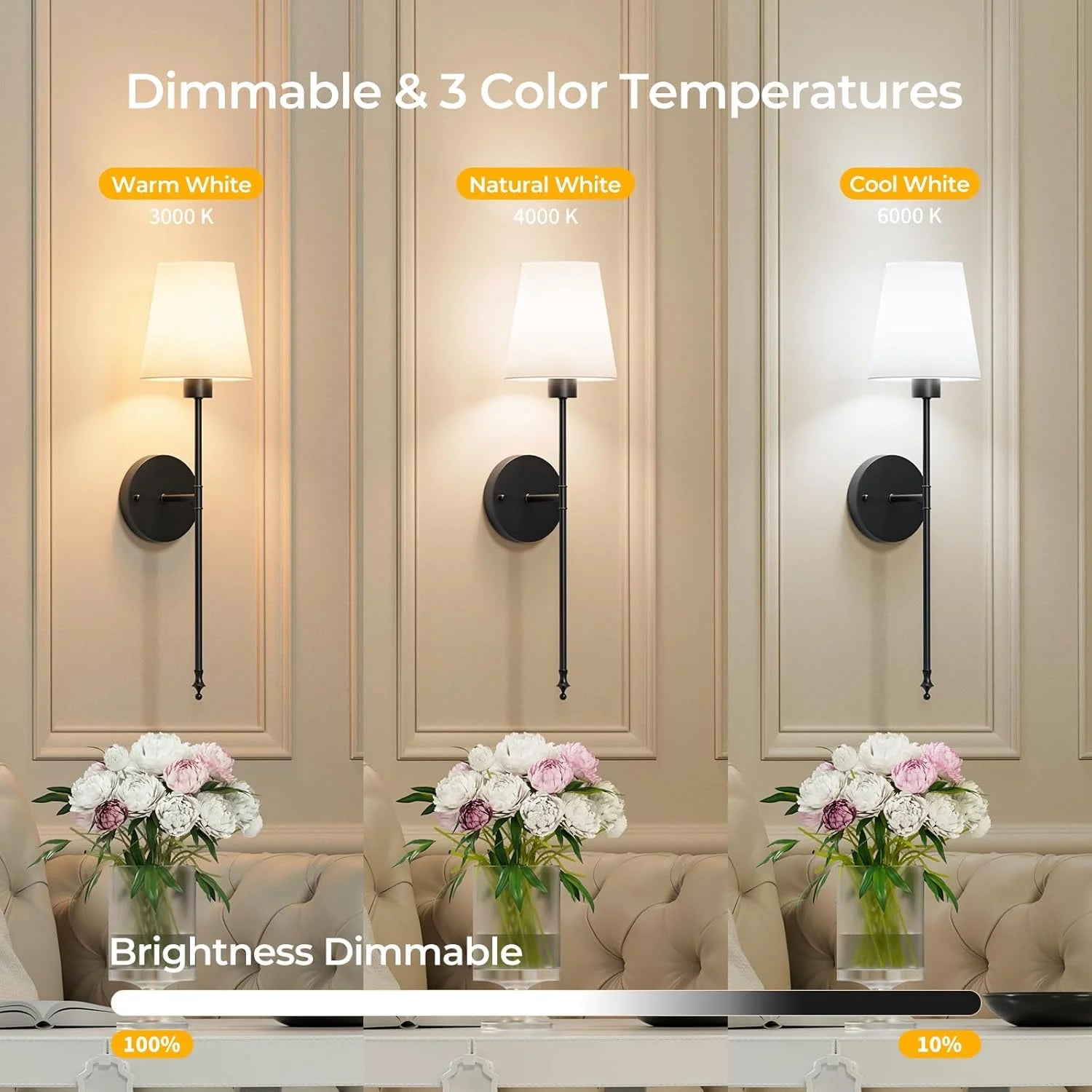 Wireless Rechargeable Wall Sconce with Remote – Dimmable LED Wall Light in Amber, Warm White & RGB