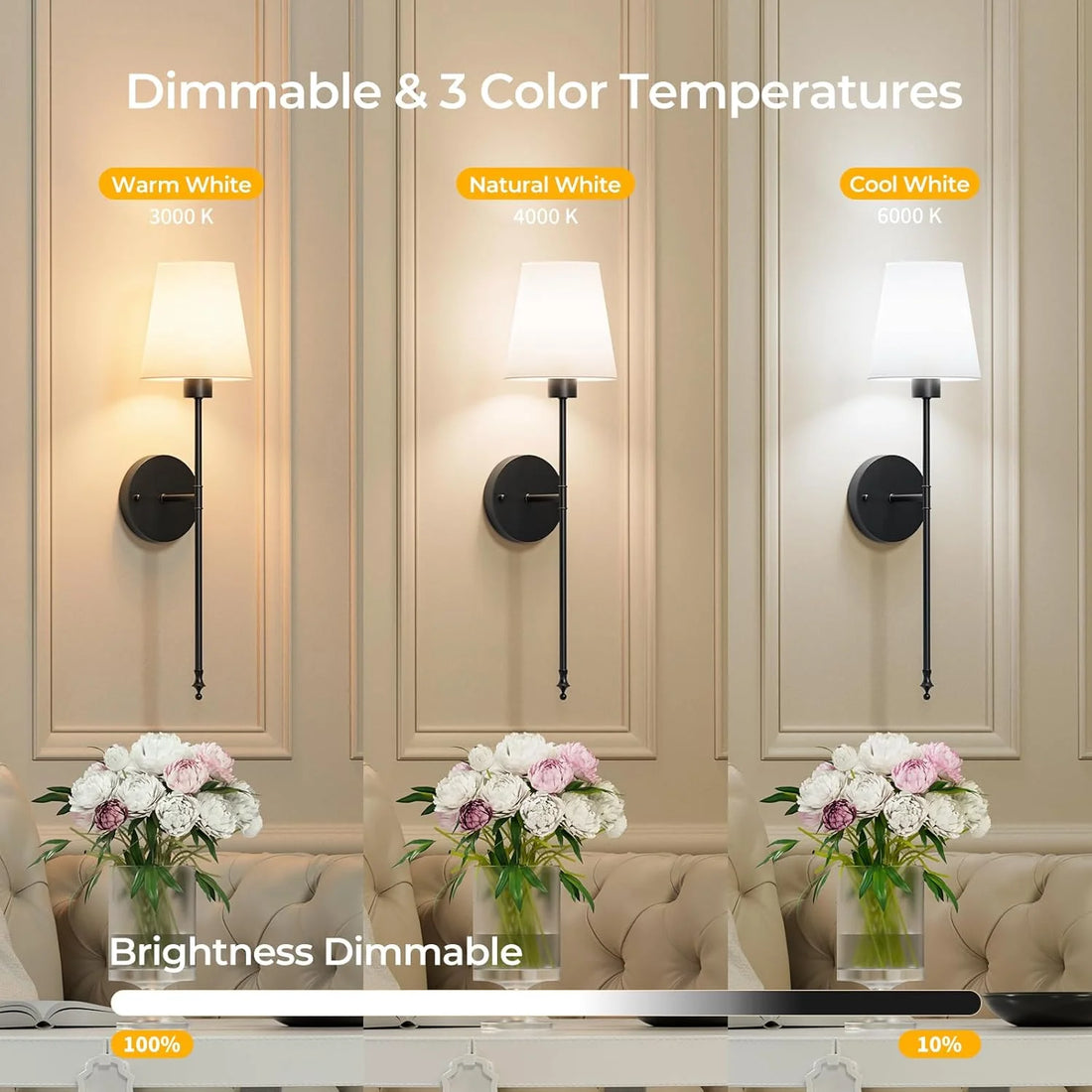 Wireless Rechargeable Wall Sconce with Remote – Dimmable LED Wall Light in Amber, Warm White & RGB