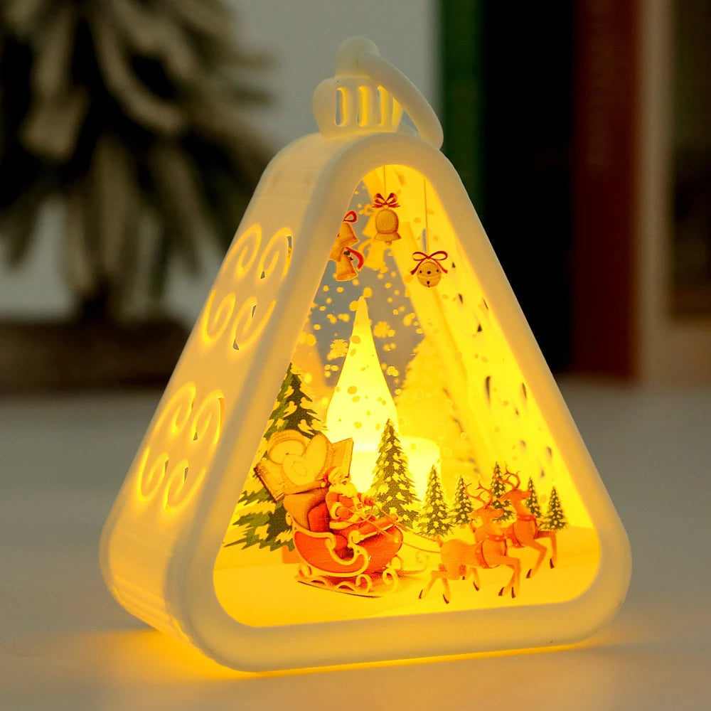 Mini Christmas LED Triangle Lantern Santa Claus Snowman Festival Lamp Indoor Table Ornaments Party Scene Props Home Decoration