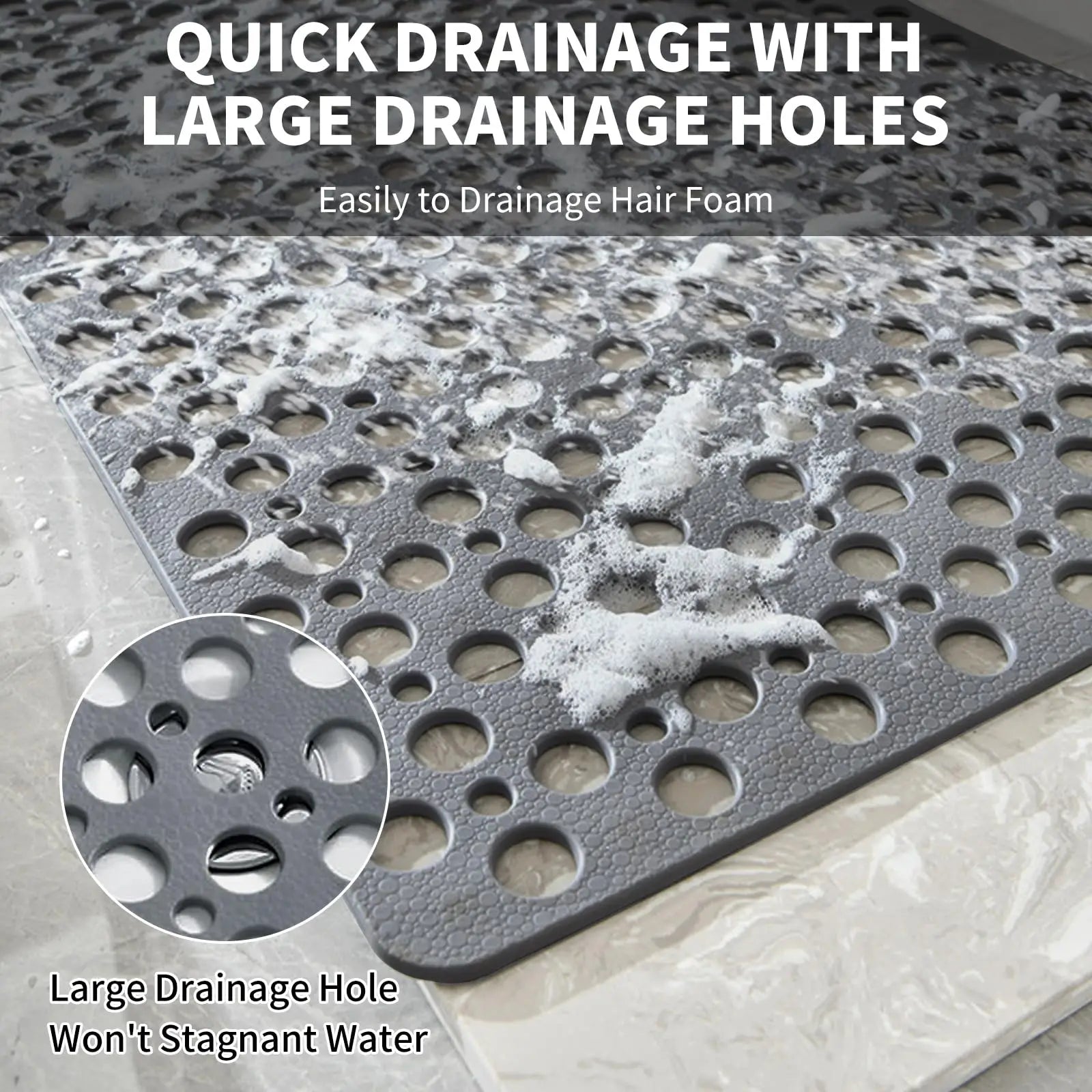 Slip Anti Mould Rubber Anti Slip Bath Mat with Drain Holes Machine Washable Antibacterial Resistant Shower Mat for Shower or Tub