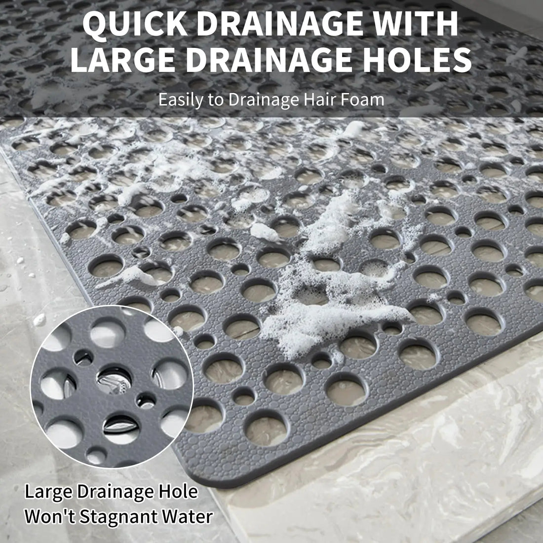 Slip Anti Mould Rubber Anti Slip Bath Mat with Drain Holes Machine Washable Antibacterial Resistant Shower Mat for Shower or Tub