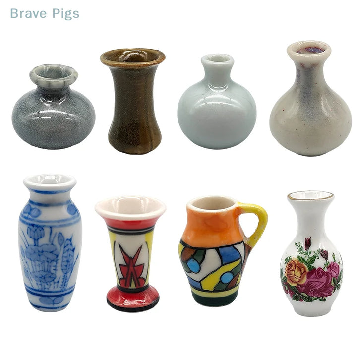 Mini Jars Vintage Ceramic Colorful Vase 1/12 Dollhouse Model Toy Micro Landscape Ornament Scene Prop Living Room Decor