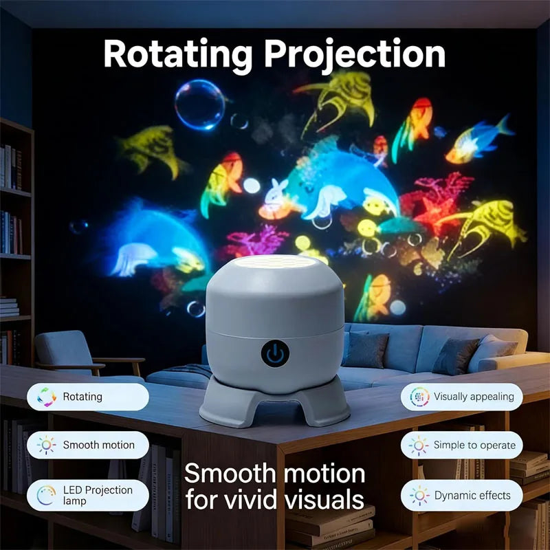 LED Ocean & Snowflake Projection Night Light – USB Rechargeable Dynamic Projector with Adjustable Ambient Light