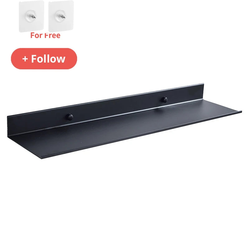 Bath Storage Rack Wall Shelves Floating Matt Black Bathroom Kitchen Mirror Metal Shower Organizer Home Accessories No Drill