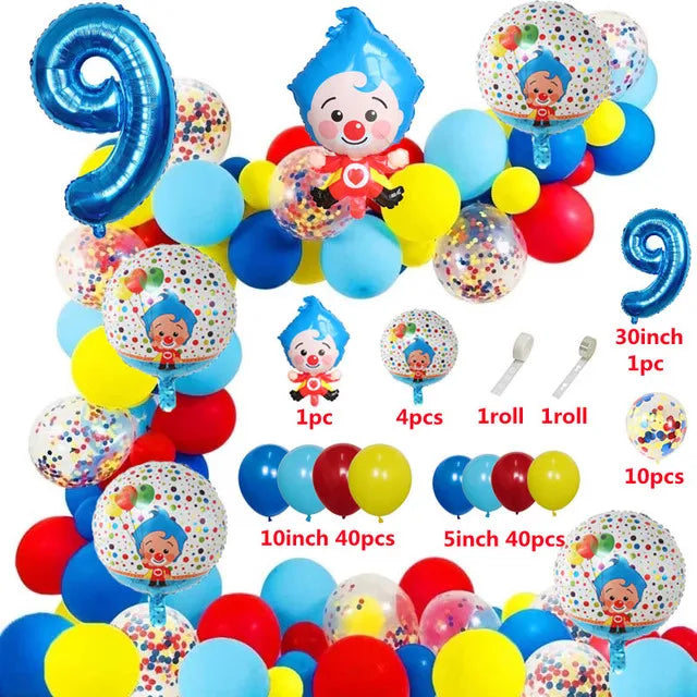 1set Plim Clown Foil Number Balloons Blue Latex Air Globos Children Baby Shower Birthday Party Decorations Kids Inflatable Toys