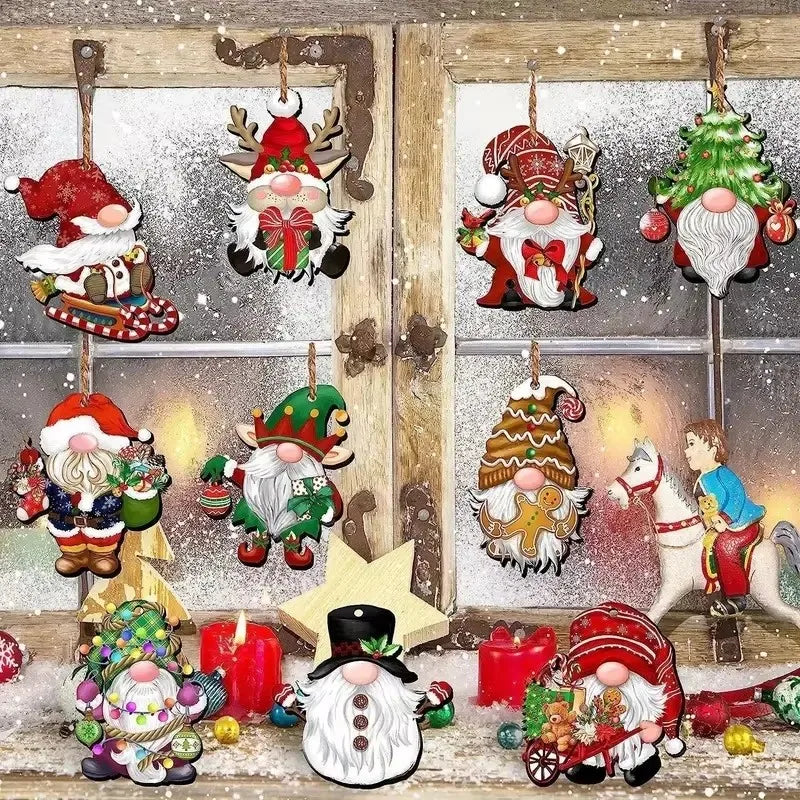 12/24pcs/set New Creative Wooden Christmas Dwarf Gnome Decoration Small Hanging Christmas Tree Decoration Wooden Plaque Set