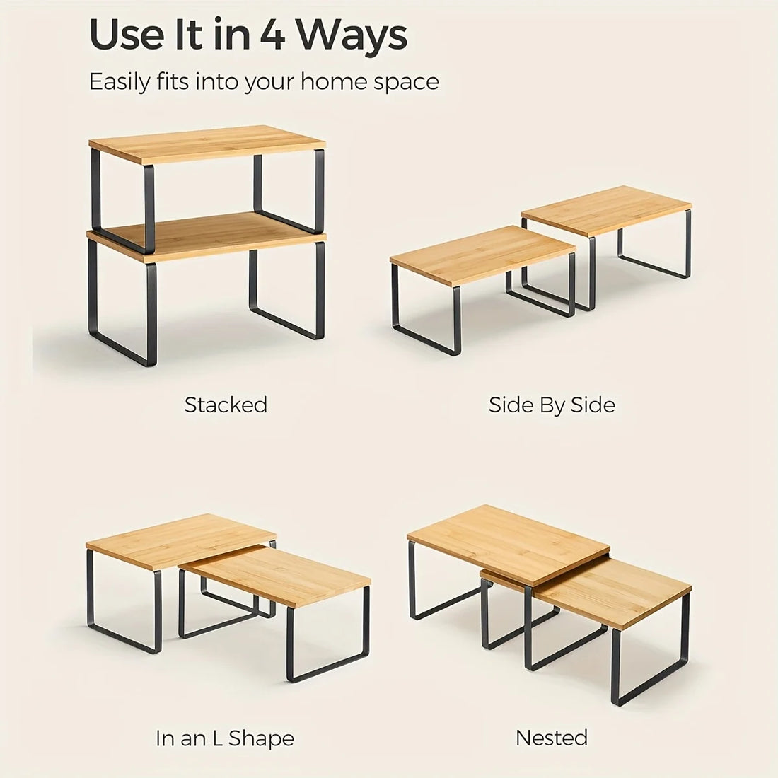 Kitchen Counter Shelves Spice Rack Set of 2, Stackable Cabinet Organizer Shelf, Expandable Kitchen Shelves Organizer for Kitchen