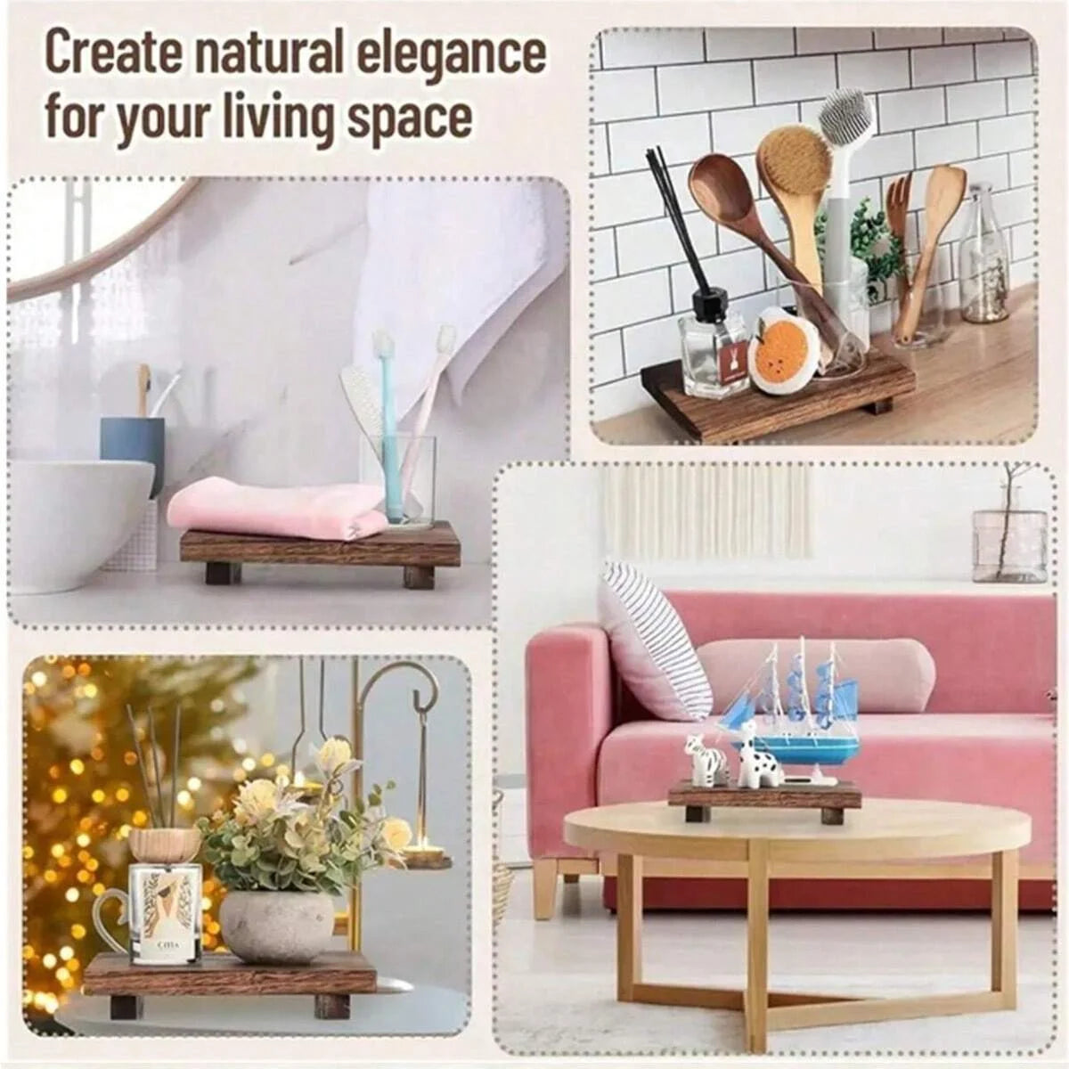 1/2pc Retro Wooden Bathroom Tray Vanity Hands Soap Scented Candle Storage Holder Kitchen Seasoning Tray For Bath Home Decoration