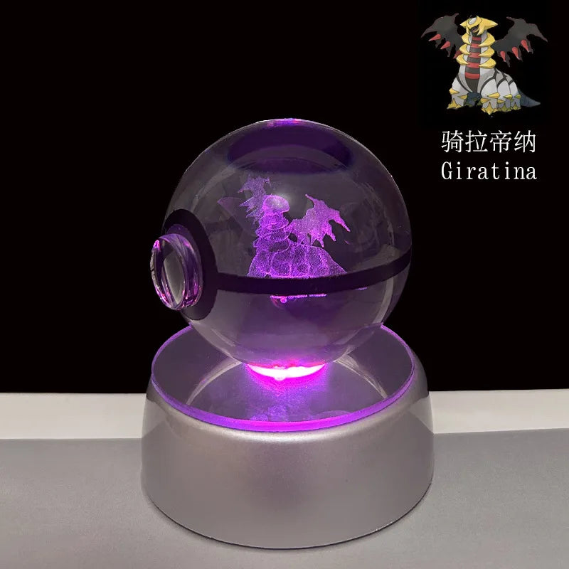 Pokemon 3D Crystal Ball Pikachu Gengar Eevee Mewtwo Anime Game Pokeball Led Night Light Base Kids Birthday Gift Home Decoration