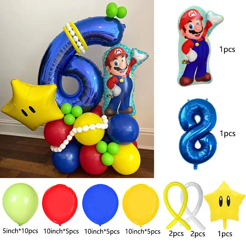Super Mario Foil Balloons Arch Garland Kit Latex Balloons Number Balls Mario Birthday Party Baby Shower Decoration Gift Toys