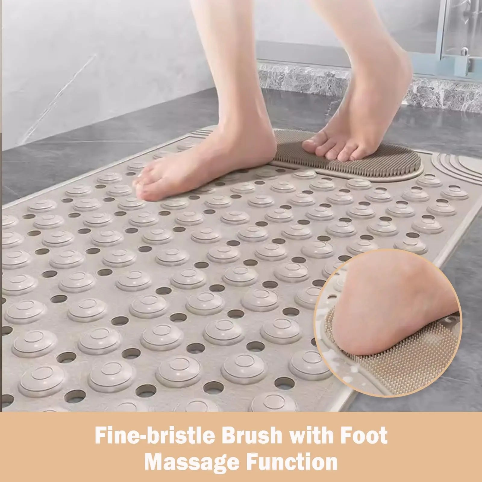 Non-Slip Massage Bath Mat – TPR Shower Rug with 145 Suction Cups, Drain Holes & Foot Scrubber