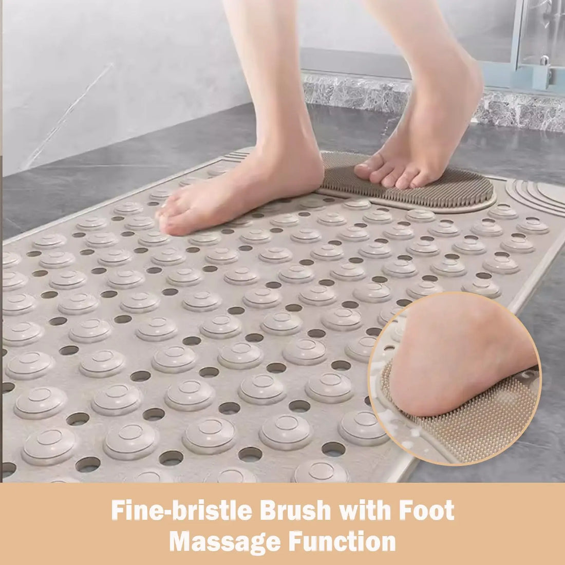 Non-Slip Massage Bath Mat – TPR Shower Rug with 145 Suction Cups, Drain Holes & Foot Scrubber