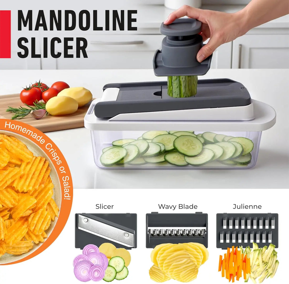 Original Pro Vegetable Chopper Mandoline Slicer with 8 Blades and Container, 10-in-1 Kitchen Gadget for Easy Meal Prep