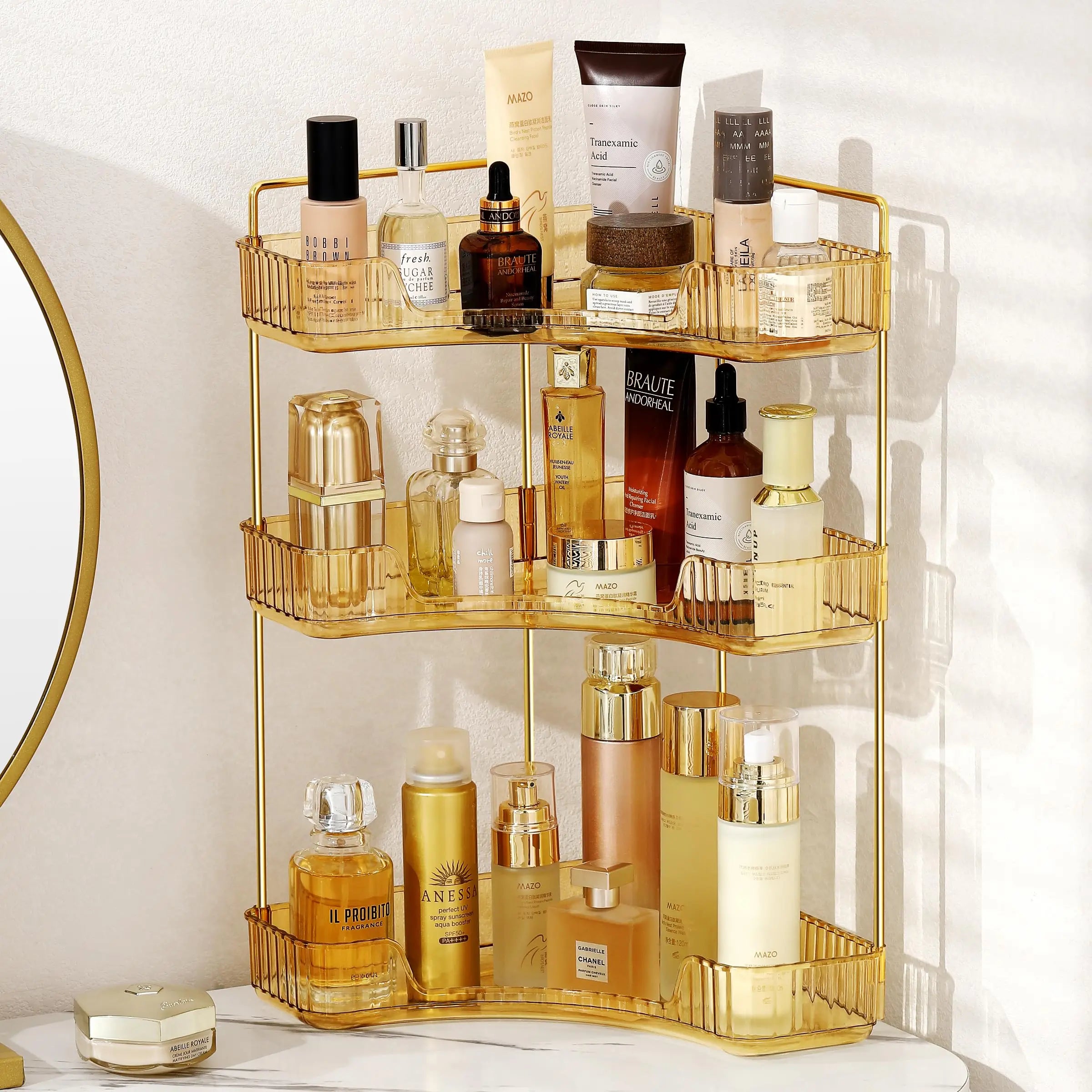 Bathroom Counter Organizer – Countertop Shelf Tray for Skincare, Perfume & Cosmetics on Dresser