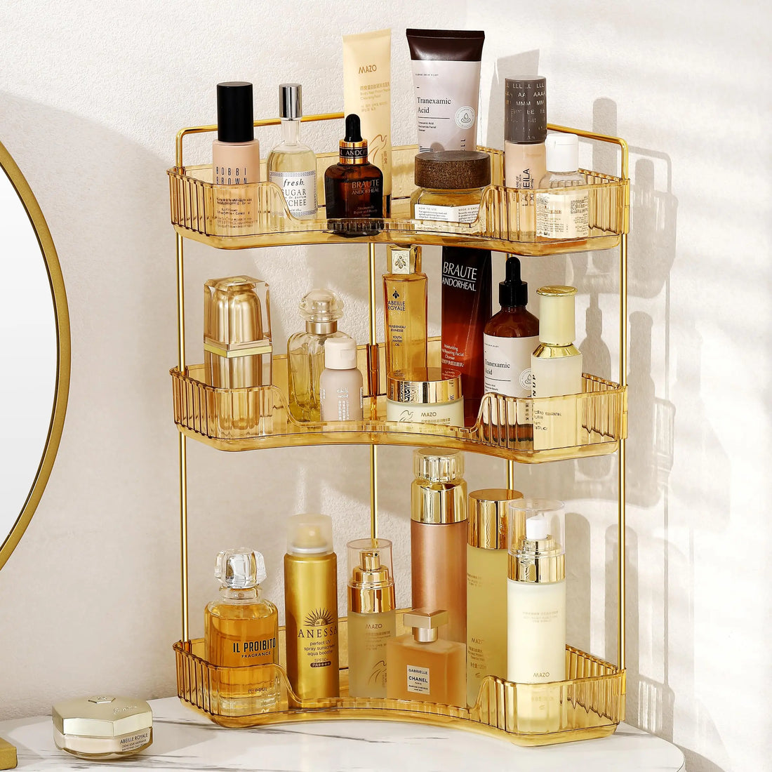 Bathroom Counter Organizer – Countertop Shelf Tray for Skincare, Perfume & Cosmetics on Dresser