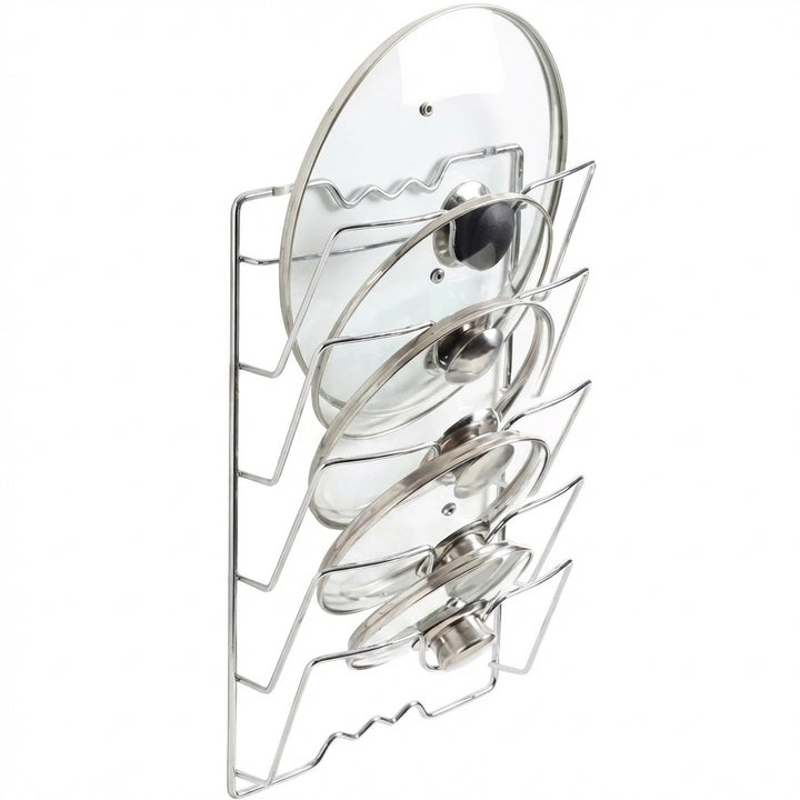 1 pieza de accesorios de cocina, estante de acero inoxidable para tapa de olla, organizador de cocina, soporte para tapa de sartén, escurreplatos