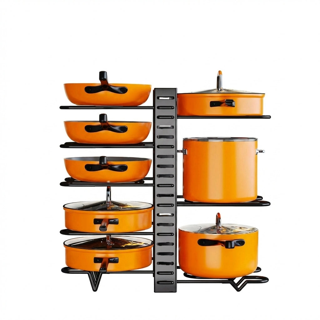 Organizador de ollas de 8 niveles, de metal duradero, ahorra espacio, soporte para ollas, sartenes y tapas: mantén tu cocina ordenada y limpia.