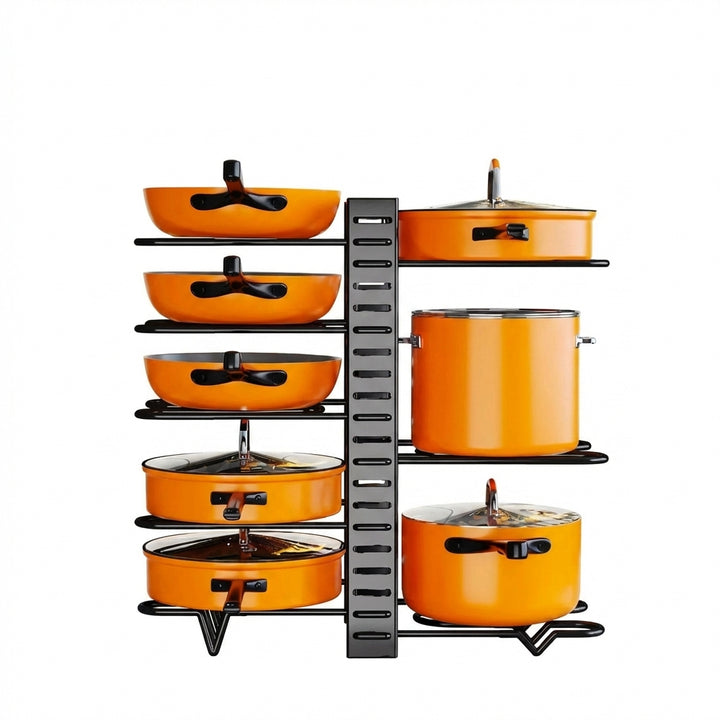 Organizador de ollas de 8 niveles, de metal duradero, ahorra espacio, soporte para ollas, sartenes y tapas: mantén tu cocina ordenada y limpia.