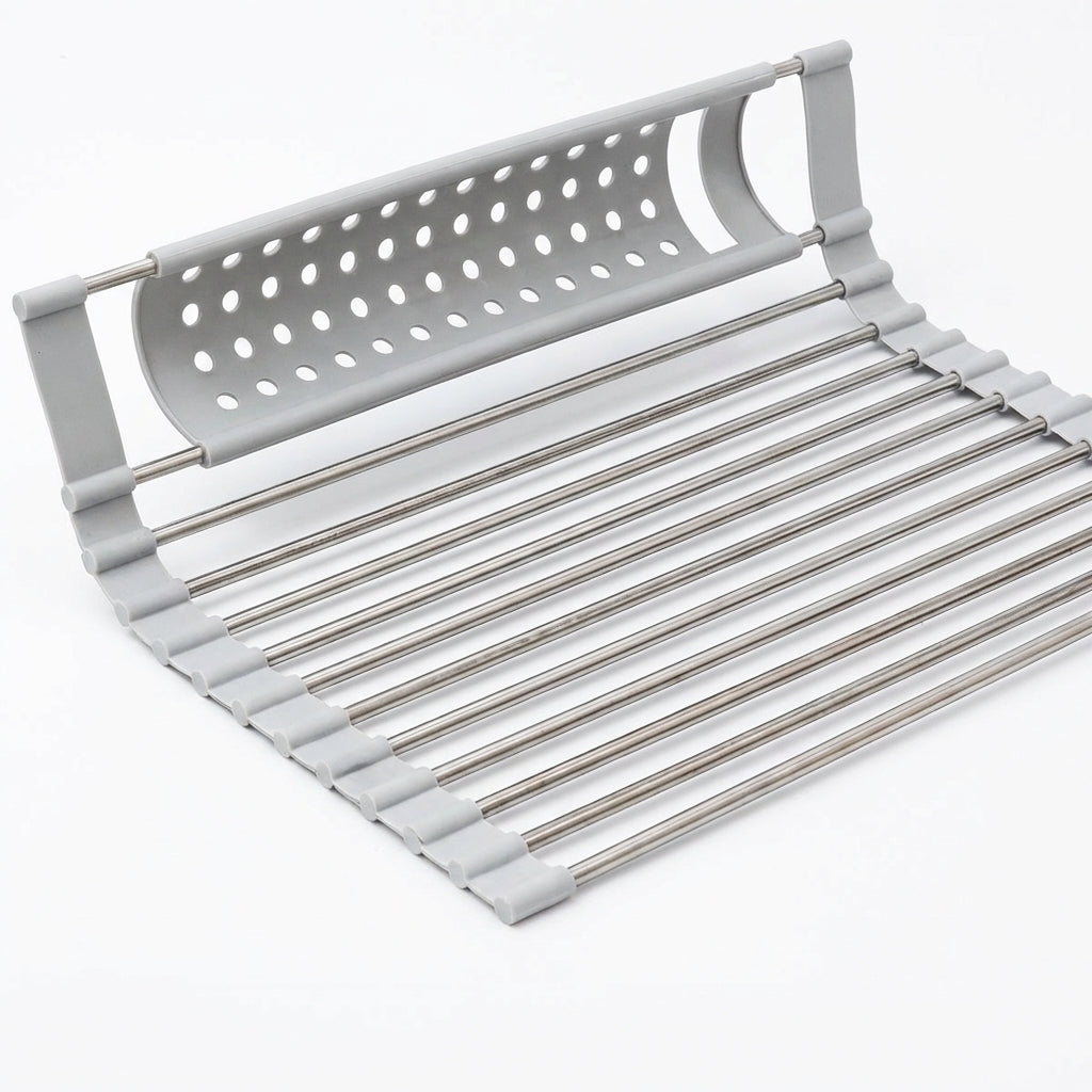 Roll-Up Stainless Steel Over-Sink Dish Drying Rack Organizer