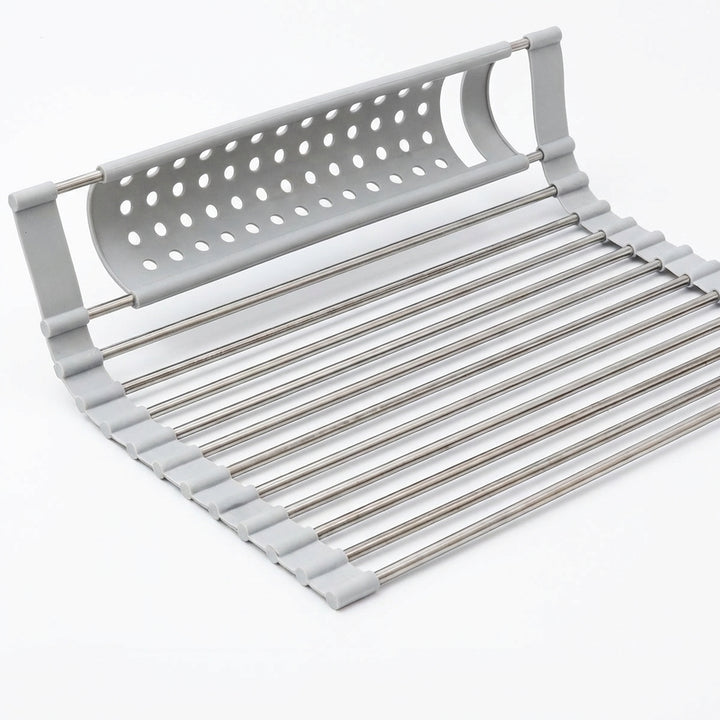 Roll-Up Stainless Steel Over-Sink Dish Drying Rack Organizer
