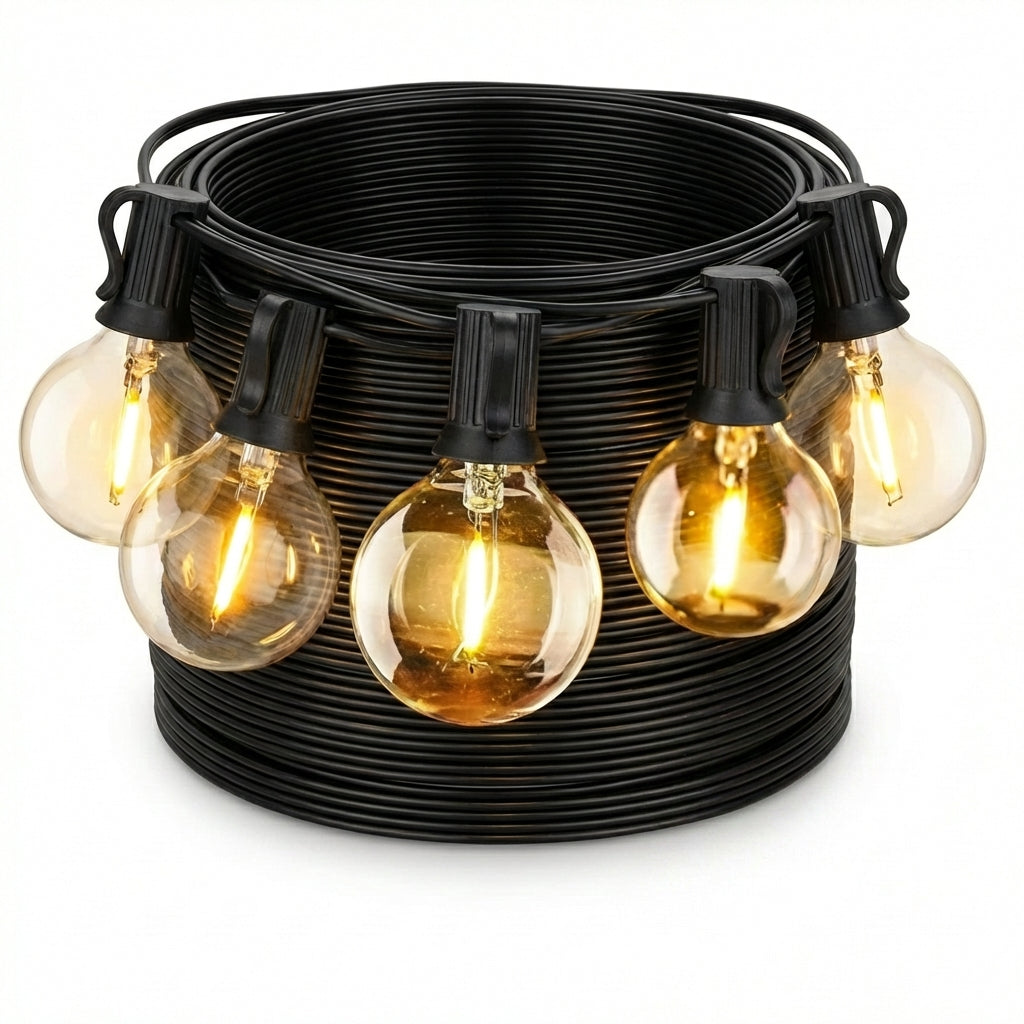 Guirnalda de luces solares G40 para exteriores con mando a distancia, bombilla LED inastillable, IP65, resistente al agua, para patio y decoración de jardín.